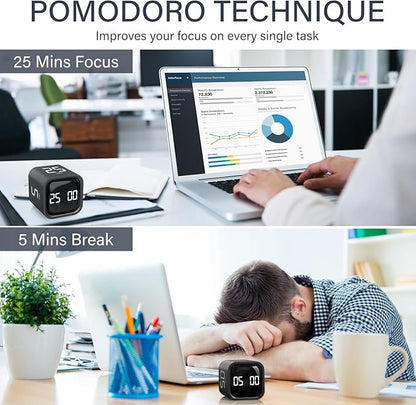 Rotating Pomodoro Timer 5, 25, 10 50 Minutes Preset, Desk Productivity Flip Timer, ADHD Tool Cube Countdown Stopwatch, Vibration/High/Low Volume/Custom Modes, for Work, Study, Back to School, Kitchen - Image 3