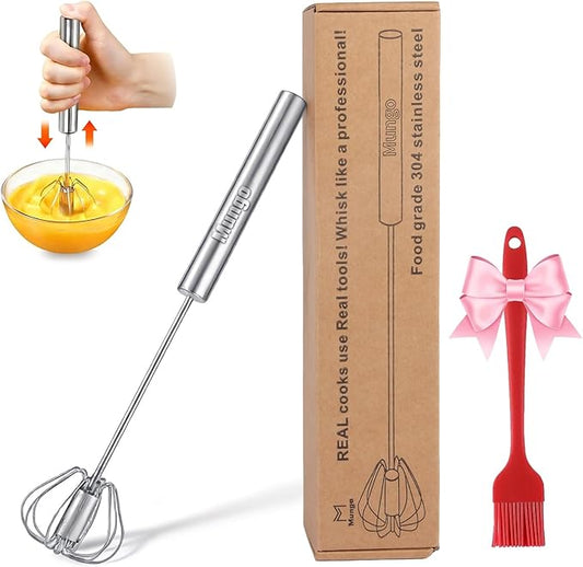 12 Inch Stainless Steel Egg Whisk - Hand Push Rotary Whisk Blender - Versatile Milk Frother, Hand Push Mixer Stirrer for Beating & Stirring, Whisking, Blending