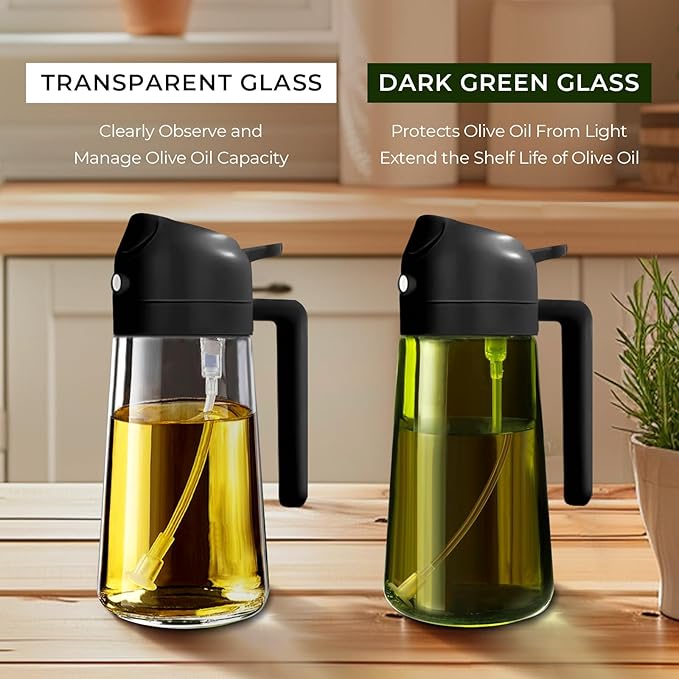 YARRAMATE 4Pcs 16oz/470ml Glass Olive Oil Sprayer Set with Stickers, Kitchen Gadgets, Including 2Pcs Non-Slip Bottle Mat, Cleaning Brush-Aesthetic Ideal Kitchen Gift - Image 3