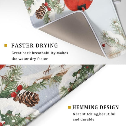 Winter Cardinal Bird Dish Drying Mat for Kitchen Counter 18x24 Christmas Snow Scene Theme Seasonal Absorbent Reversible Microfiber Drying Mats Kitchen Countertop Protector Dishes Drainer Pad - Image 3