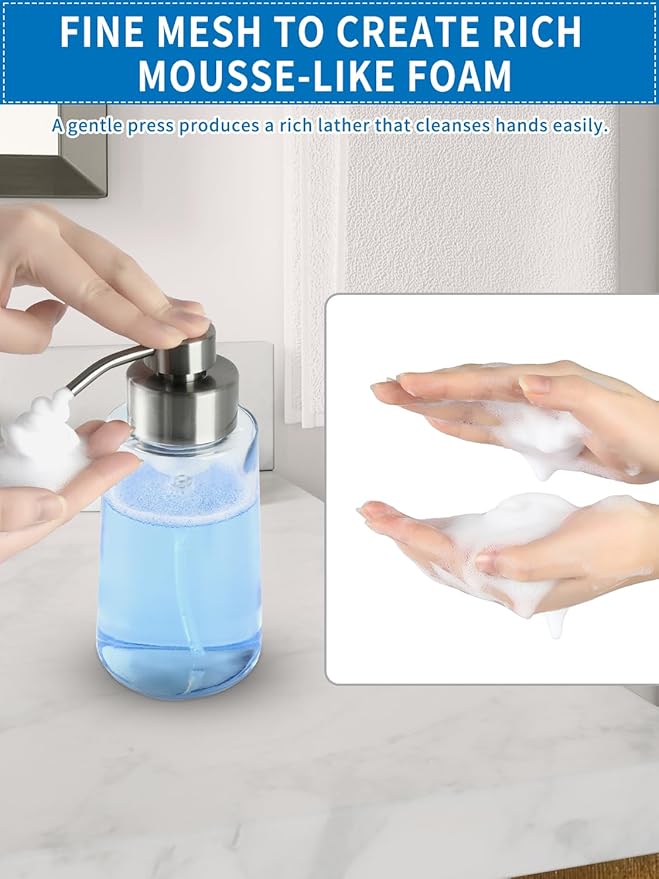 Foaming Hand Soap Dispenser Set, 16 oz Large Glass Soap Dispenser, Foam Dispenser with Stainless Steel Pump & Waterproof Labels, Refillable Soap Bottles for Bathroom Countertop, 2 in 1 - Image 5