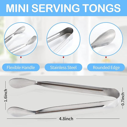 18PCS Mini Tongs for Appetizers, 5Inch Serving Tongs, Ice Tong Appetizer Tong, Small Tongs for Serving Food, Kitchen Utensils for Sugar Cubes, Coffee, Charcuterie Board (Silver-18pcs) - Image 2