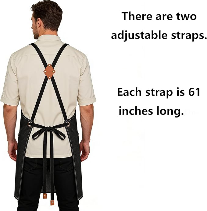 AFUN Chef Aprons for Men Women with Oversized Pockets, 16-Ounce Cotton Canvas Cross Back Heavy Duty Work Apron (Black) - Image 4