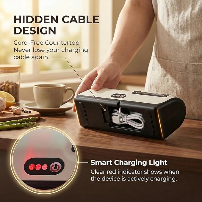Professional Kitchen Knife Sharpener, Cordless Electric 2-Stage Precision System (Fine & Ultra-Fine), USB Rechargeable Tool-Grade Design for Kitchen Knives & Scissors, Quiet, Safe to Use - Image 5