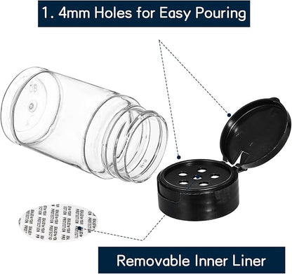 Tosnail 36 Pack 2.7 Oz Small Plastic Spice Bottles with Black Shaker Lids and Labels, Empty Plastic Jars with Lids, Seasoning Shaker Containers for Travel, Camping, Glitter, Gift, Party Favors - Clear - Image 3