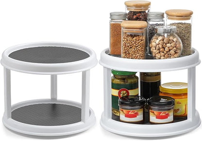 2 Pack, 2 Tier 10" Turntable Lazy Susan Spice Organizer - Rotating Seasoning Rack Spinner for Pantry Cabinet Kitchen Countertop, Table Top Organizing - Multiuse Two Tier Rotating Organization Rack - Image 9