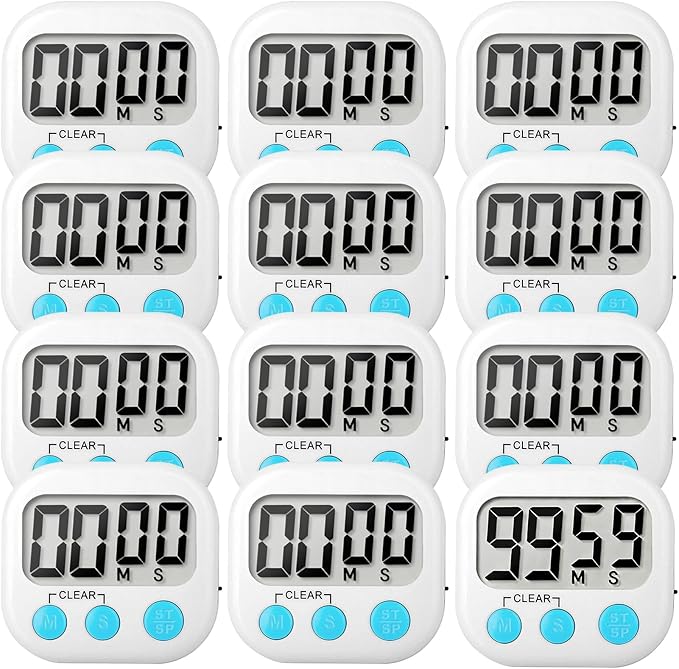 12 Pack Digital Kitchen Timer Small Classroom Timers for Kids Teachers (White) by VOULOIR