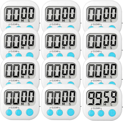 12 Pack Digital Kitchen Timer Small Classroom Timers for Kids Teachers (White) by VOULOIR