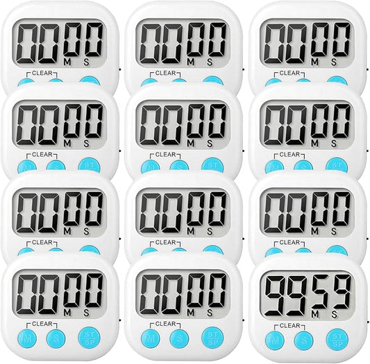 12 Pack Digital Kitchen Timer Small Classroom Timers for Kids Teachers (White) by VOULOIR