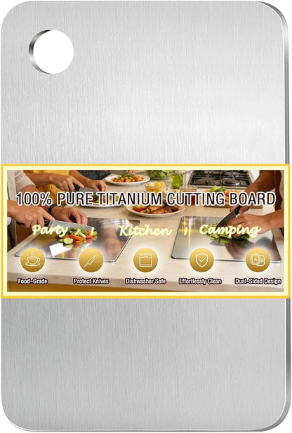 100% Pure Titanium Cutting Board, Titanium Cutting Boards for Kitchen Dishwasher Safe, Food-Grade Metal Meat Chopping Board Mat for Cooking Tasks and Outdoor Charcuterie Party (S, 9.25”×5.71”) by Unknown