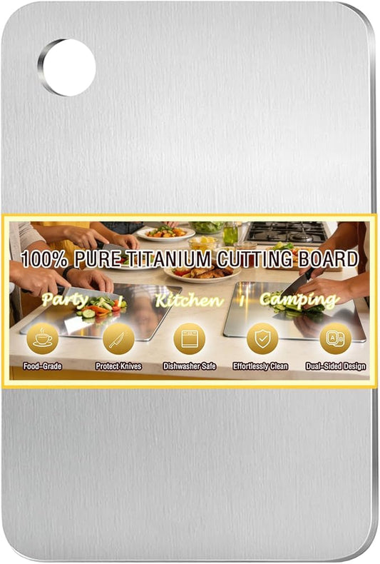 100% Pure Titanium Cutting Board, Titanium Cutting Boards for Kitchen Dishwasher Safe, Food-Grade Metal Meat Chopping Board Mat for Cooking Tasks and Outdoor Charcuterie Party (M, 11.81”×7.68”) by Unknown