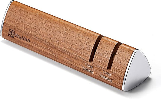 PAUDIN Walnut Knife Sharpener – 2-Stage Sharpening for Dull Knives, Safe for High-Carbon Steel Blades, Easy to Use – No Water, No Mess, One-Pull Sharpening, Kitchen Sharpener for Knives and Scissors