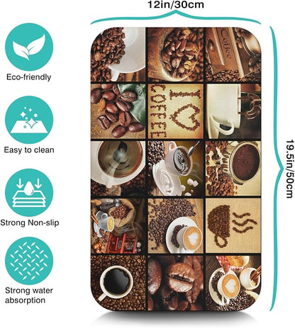 Fun Coffee Mat 19inx12in,Coffee Bar Mat for Countertops,Absorbent Hide Stain Anti-Slip Coffee Bar Accessories Fit Under Coffee Machine Mat,dish Drying Mats for Kitchen