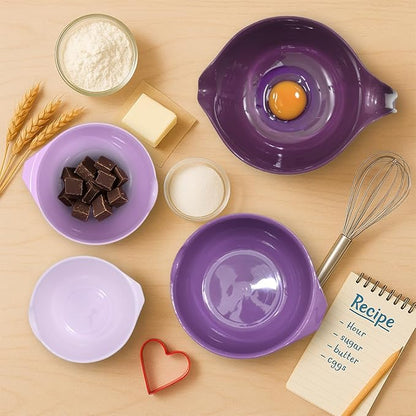 Glad Mixing Bowls with Pour Spout, Set of 4 - Nesting Plastic Bowls (1.2qt, 1.9qt, 2.8qt, and 3qt with Handle) - Non Slip Base, Dishwasher Safe Kitchen Cooking and Baking Supplies, Purple - Image 2