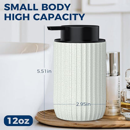 Ceramic Foaming Hand Soap Dispenser，12 oz Bathroom Soap Dispensers， Lotion Dispenser for Kitchen, Refillable Matte Streaks Soap Dispenser with Large Pump(Beige)
