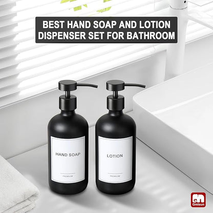 GMISUN Black Soap Dispenser, 2 Pack Matte Black Hand Soap Dispensers for Bathroom, 17 Fl Oz Glass Dish Soap Dispenser for Kitchen with Stainless Steel Pump, Modern Liquid Soap Bottle Set - Image 5