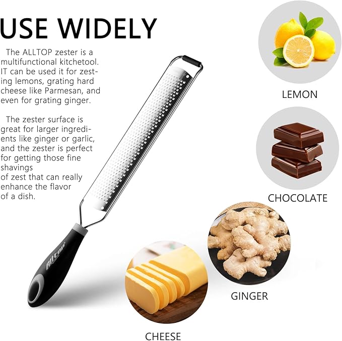 ALLTOP Lemon Zester, Hand-held Stainless Steel Food Grater,Pro Kitchen Tool for Cheese Parmesan Vegetable Ginger Garlic Nutmeg Citrus Lime Orange Chocolate Fruit - Fine Shredder - Image 8