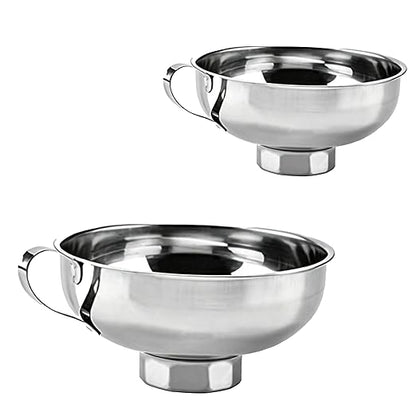 Funnel Set - 2Pcs Stainless Steel Ideal for Canning and Filling Wide Mouth or Regular Jars. This Durable Funnel Features a Handle for Easy Pouring and is Made of Stainless Steel for Long-Lasting use.