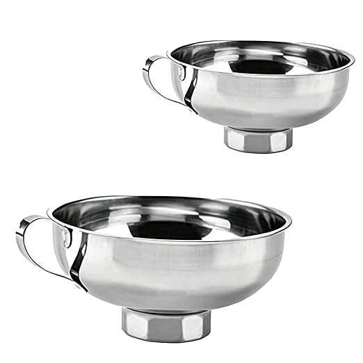 Funnel Set - 2Pcs Stainless Steel Ideal for Canning and Filling Wide Mouth or Regular Jars. This Durable Funnel Features a Handle for Easy Pouring and is Made of Stainless Steel for Long-Lasting use.
