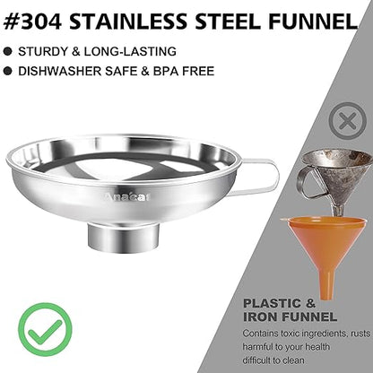 Anaeat Stainless Steel Canning Funnel with Handle for Wide and Regular Jars & Canning Jars, Wide-Mouth Funnels Excellent for Transferring Liquid and Dry Ingredients, Large Solids, Beans & Jams (5.5") - Image 5