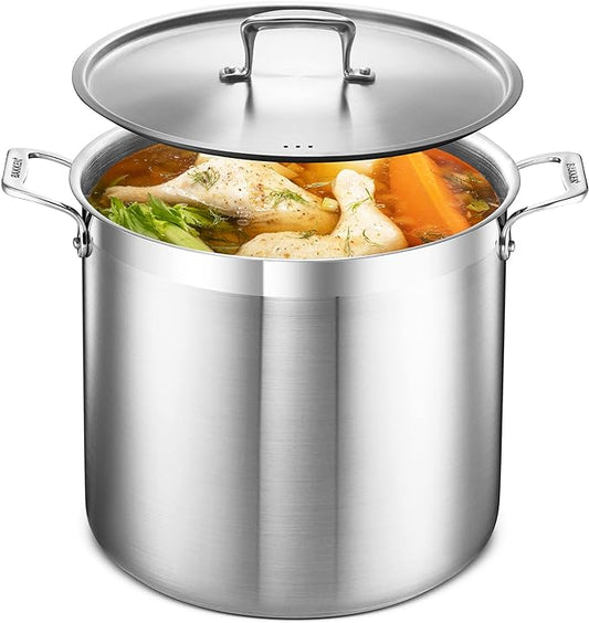 Stainless Steel Stockpot with Lid 20 Quart, Durable 18/8 Stainless Steel, Impact-Bonded Base for Even Heating, Riveted Handles, Oven & All Stove Compatible, Safe Up To 500°F (260°C) by Unknown