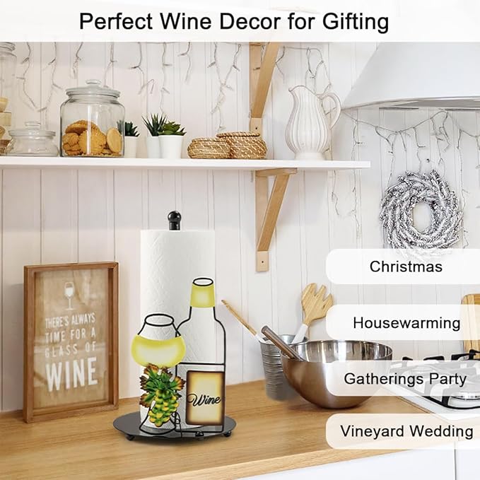 Wine Lovers Gifts - Metal Wine Paper Towel Holder Countertop with Solid Weighted Base, Farmhouse Kitchen Decor, Rustic Country Vintage Decoration Organization - Image 5