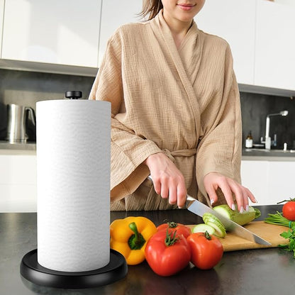 Countertop Paper Towel Holder - One-Handed Tear with Ratchet Mechanism, Weighted Base Degradable Plastic Paper Towel Stand, Black Farmhouse Kitchen Bathroom Decor Accessories - Image 7
