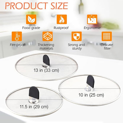 Snowyee Grease Splatter Guard, 3PCS Splatter Screen with Silicone Heat Resistant Handle and Stainless Steel Fine Mesh Design for Safe Indoor and Outdoor Cooking (13/11.5/10 inch and 33/29/25cm) - Image 2