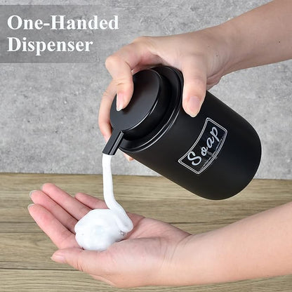 BosilunLife Foaming Soap Dispenser Set - Black Ceramic Foam Hand Dispenser 12oz Soap Dispenser Set with Rust Proof Pump, 4Pcs Clear Stickers for Kitchen, Bathroom - 2 Pack