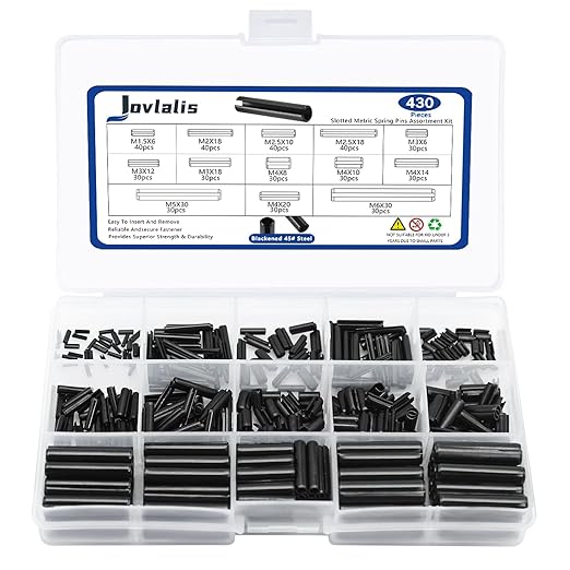 430 Pcs Roll Pin Set, Slotted Metric Spring Pins, Steel Split Expansion Pin M1.5 M2 M2.5 M3 M4 M5 M6, Spring Dowel Tension Roll Pins for Home Improvement Automotive Repair by Jovlalis