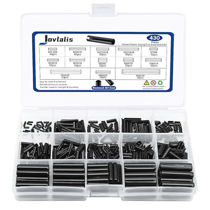 430 Pcs Roll Pin Set, Slotted Metric Spring Pins, Steel Split Expansion Pin M1.5 M2 M2.5 M3 M4 M5 M6, Spring Dowel Tension Roll Pins for Home Improvement Automotive Repair by Jovlalis