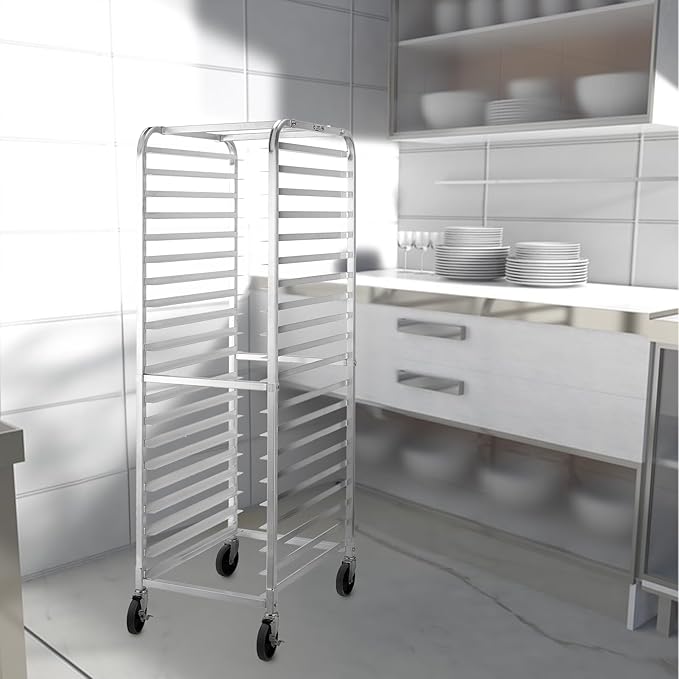 HALLY SINKS & TABLES H Bun Pan Rack 20 Tier with Wheels, Commercial Bakery Racking of Aluminum for Full & Half Sheet - Kitchen, Restaurant, Cafeteria, Pizzeria, Hotel and Home, 26" L x 20" W x 69" H - Image 7