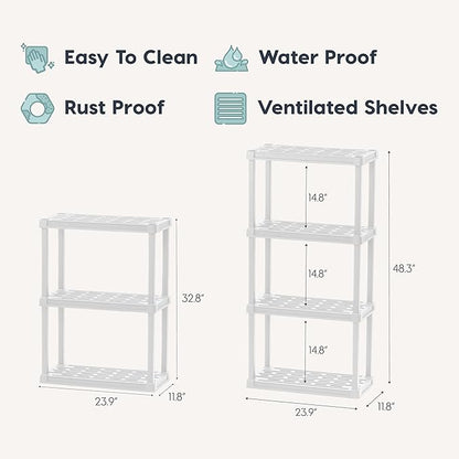 IRIS USA 3-Shelf Light Duty Plastic Storage Shelves, 150lb Capacity, 33" H x 24" W x 12" D, Medium Modular Shelving Unit Storage Organizer for Bathroom, Laundry, Garage & Home, Storage Rack - White