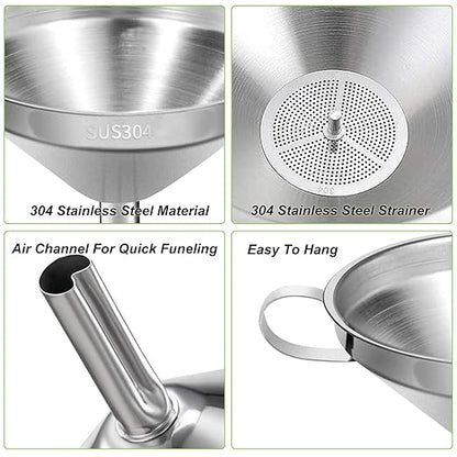 Stainless Steel Kitchen Funnel, 4.3-Inch Food Grade Metal Funnel with Strainer for Filling Bottles, Transferring Liquid, Oil, Juice, Milk - Image 4