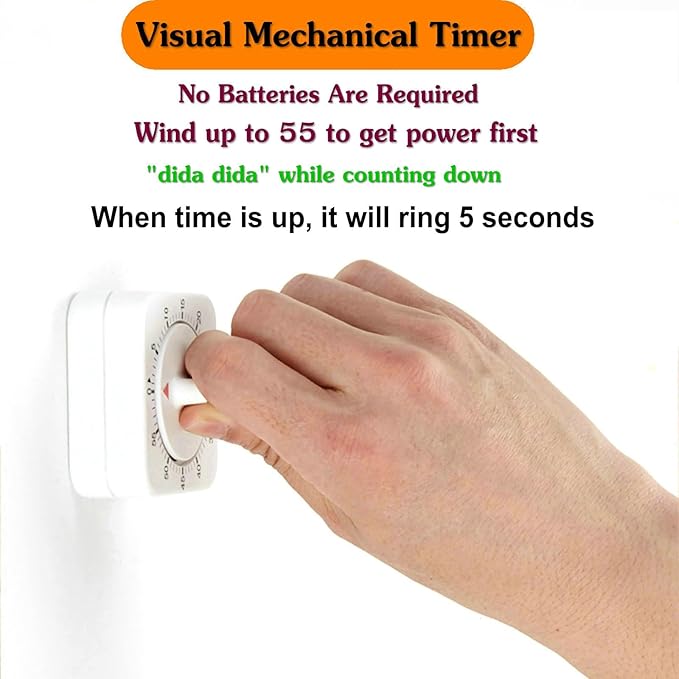 Square 60 Minute Mechanical Kitchen Timer, Easy to Use Visual Cooking Timer with Strong Magnet and Loud Alarm, Manual Countdown Timer for Classroom, Home, Study and Cooking (2 Pack) - Image 5