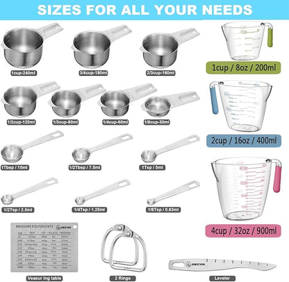 AIKEXIN 20-Piece Measuring Cups and Spoons Set, Nesting Stainless Steel Measuring Cups Spoons with Plastic Measuring Cup for Dry and Liquid Ingredients, Kitchen Cooking & Baking Gadgets - Image 9