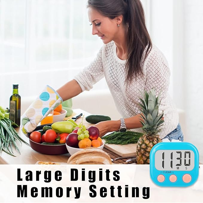 6 Pack Kitchen Timers Loud Ring Digital Timers for Cooking Magnetic Blue - Image 8