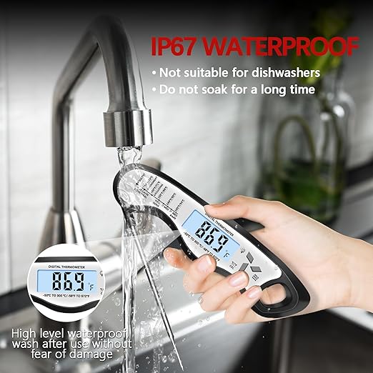 Meat Thermometer Digital，IP67 Waterproof Cooking Thermometer with Backlight, Calibration & Hold Function，Food Thermometer for Cooking,Outdoor Grilling，Suitable as Stocking Stuffers for Men (White-2) - Image 6