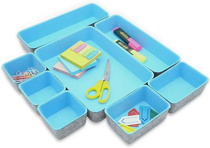 Welaxy Drawer organizers bins dividers storage trays shallow organizing box for office supplies makeup nightstand catchall key holder cozy room decor 8-piece (Baby blue) by Welaxy