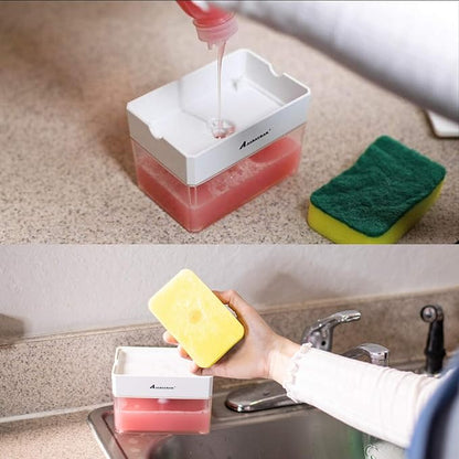 Premium Quality Soap Dispenser with Added Features for Kitchen - Sponge Holder Sink Dish Washing Soap Dispenser White