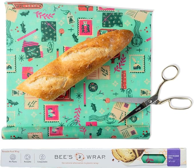 Bee's Wrap Beeswax Wraps for Food - Cut to Size 14x52" Beeswax Wrap Roll - Plastic Free Made in USA Reusable Natural Food Wrap - Seasons Greetings by BeesWrap