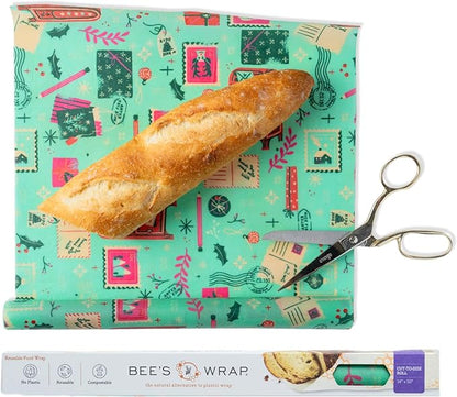 Bee's Wrap Beeswax Wraps for Food - Cut to Size 14x52" Beeswax Wrap Roll - Plastic Free Made in USA Reusable Natural Food Wrap - Seasons Greetings by BeesWrap