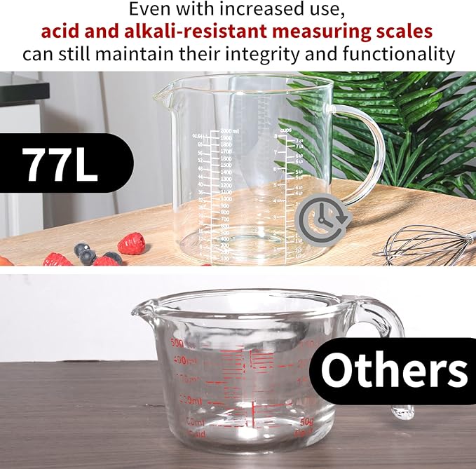 77L Glass Measuring Cup, [Insulated handle, V-Shaped Spout], High Borosilicate Glass Measuring Cup for Kitchen or Restaurant, Easy To Read, 2000 ML (2 Liter, 8 Cup) - Image 4