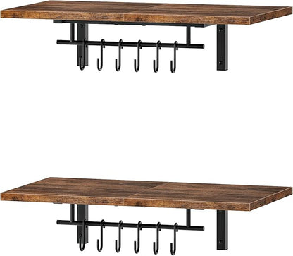 CHOEZON Wall-Mounted Pot Racks, Set of 2 Hanging Pot Rack, Floating Shelves, Wall Shelves, Vintage Pot Hangers for Kitchen, Wall Rack for Kitchen Storage, Rustic Brown and Black TPR26P2BF