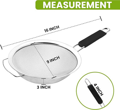 9" Large Extra Fine Mesh Strainer with Thermo Plastic Rubber Handle - Sieve Fine Mesh Stainless Steel - Ideal to Strain Pasta, Quinoa and Rice - Image 6