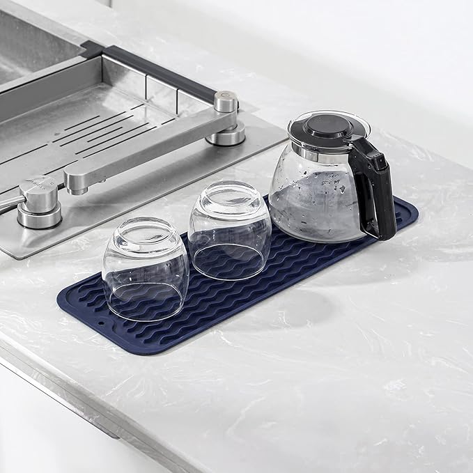 MicoYang Silicone Dish Drying Mat for Multiple Usage,Easy clean,Eco-friendly,Heat-resistant Silicone Mat for Kitchen Counter,Sink,Bar,Bottle,or Cup Navy Blue M 17 inches x 6 inches - Image 6