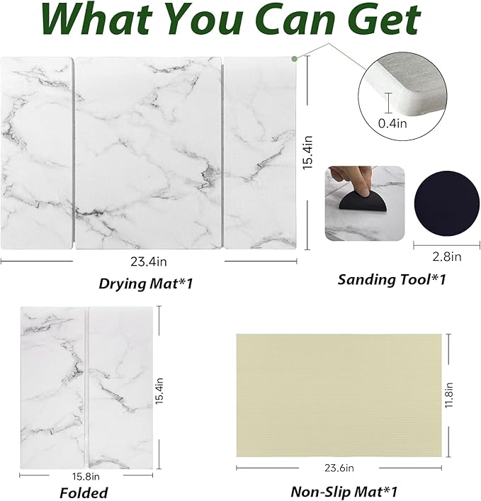 Large Stone Drying Mat for Kitchen Counter, 24"x16" Collapsible Quick Dry Dish Drying Mat, Water-Absorbent Marble Diatomaceous Earth Mats for Bottles Cups Dishes, Match Any Countertop - Image 3