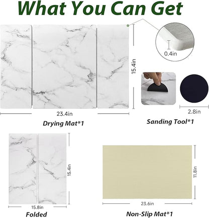 Large Stone Drying Mat for Kitchen Counter, 24"x16" Collapsible Quick Dry Dish Drying Mat, Water-Absorbent Marble Diatomaceous Earth Mats for Bottles Cups Dishes, Match Any Countertop - Image 3