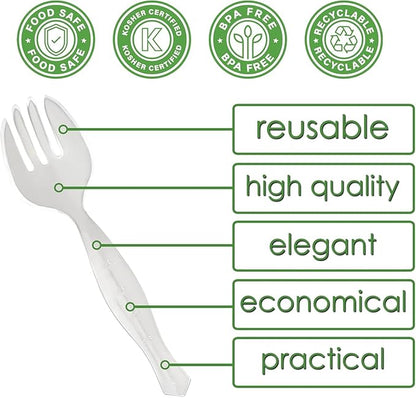 PARTY BARGAINS Disposable Clear Plastic Serving Forks 8.75 Inch – Heavy Duty Clear Plastic Forks for Parties, Catering, Weddings, Events – 12 Count