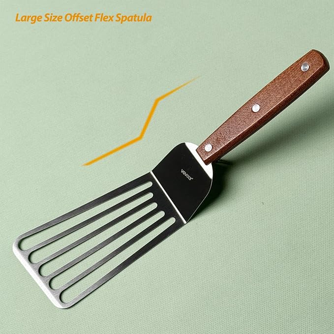 2 Pack Offset Fish Spatula Turner, Stainless Steel Slotted Spatulas for Flipping, Turning, Frying & Grilling, Offset Metal Slotted Spatulas, Wooden Full Tang Handle - Image 4
